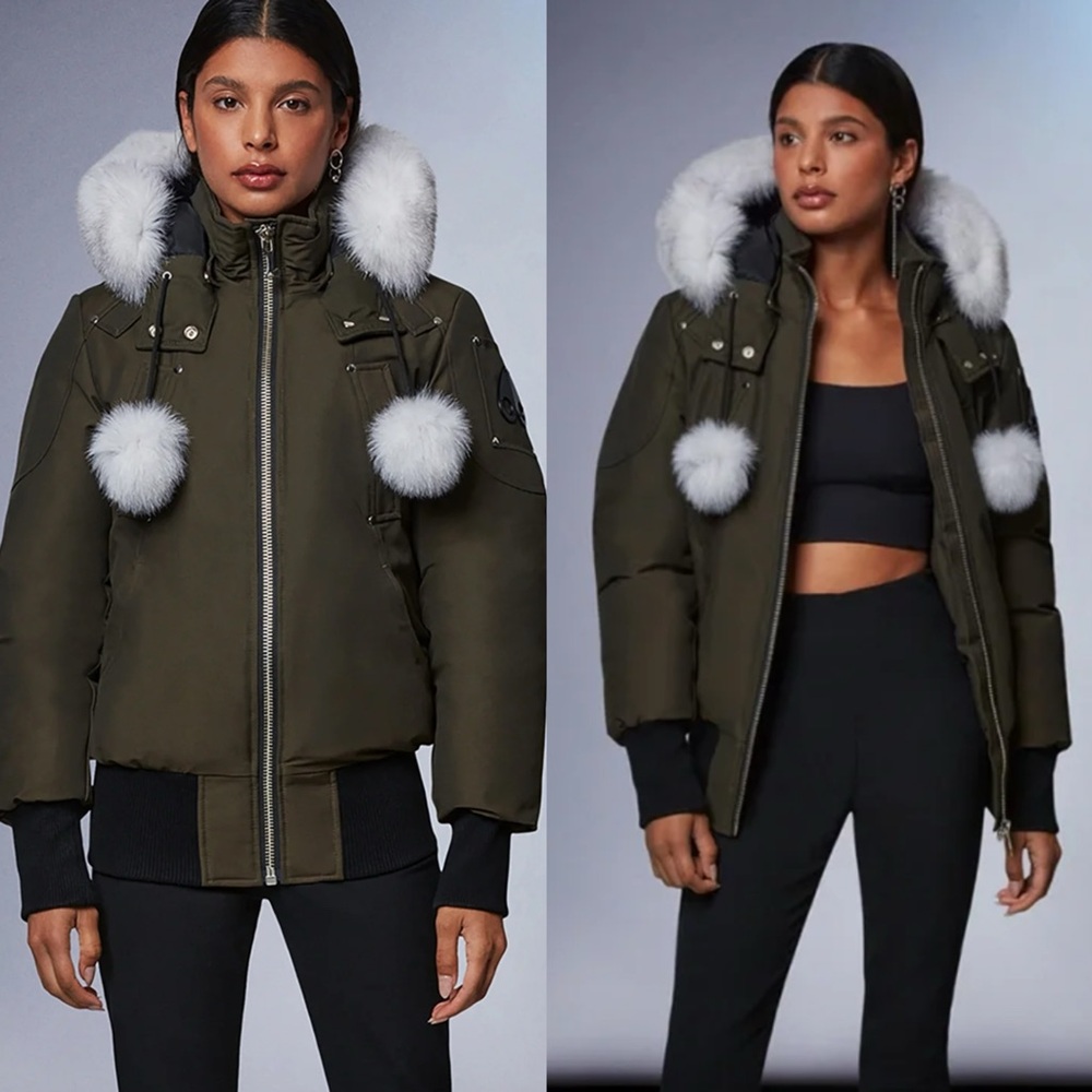 New with tag Moose Knuckles Debbie Bomber with Natural Fox fur down Jacket